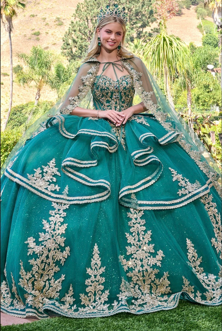 Make a breathtaking entrance in this enchanting strapless quinceañera ball gown. GL3671 BY Elizabeth K