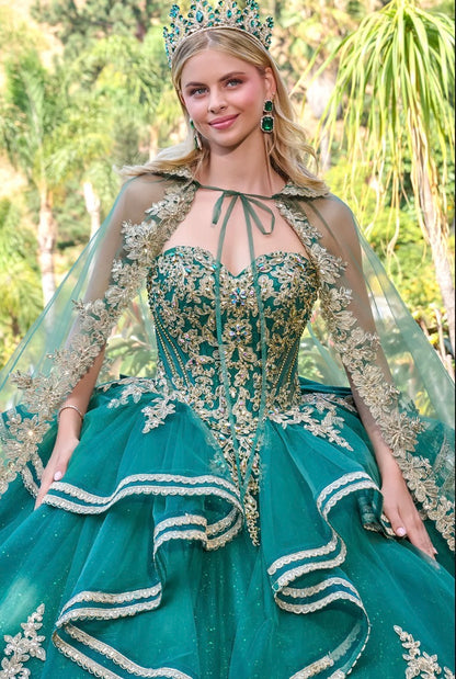 Make a breathtaking entrance in this enchanting strapless quinceañera ball gown. GL3671 BY Elizabeth K