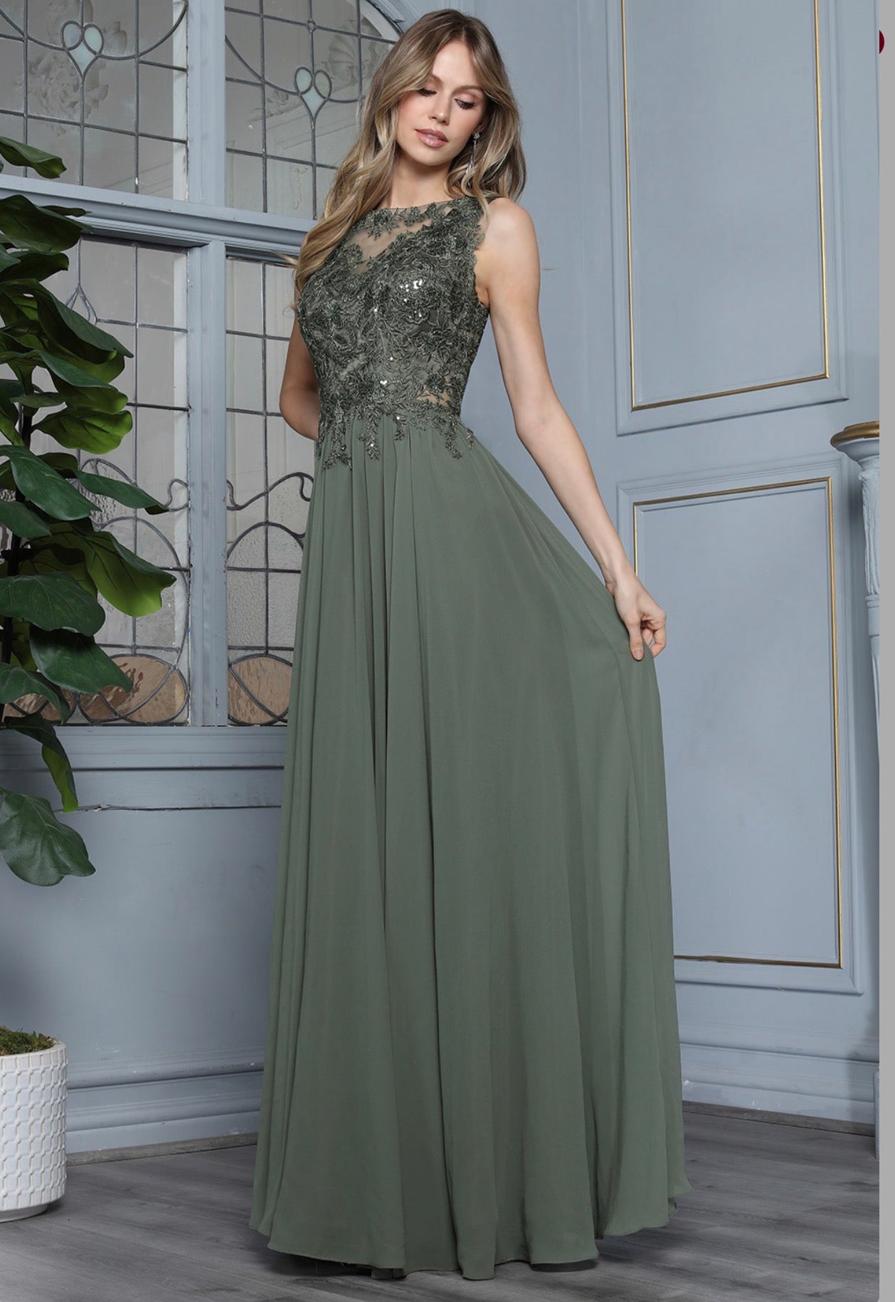 Beads Embellished Embroidered A-line Dress. 3344-03 by ADORA DESIGN