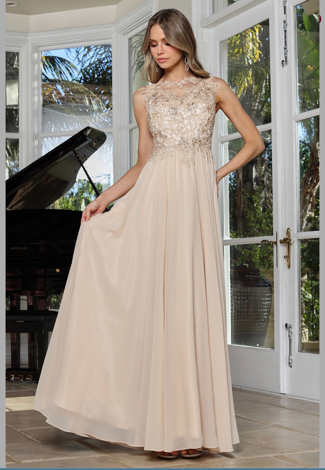 Beads Embellished Embroidered A-line Dress. 3344-03 by ADORA DESIGN