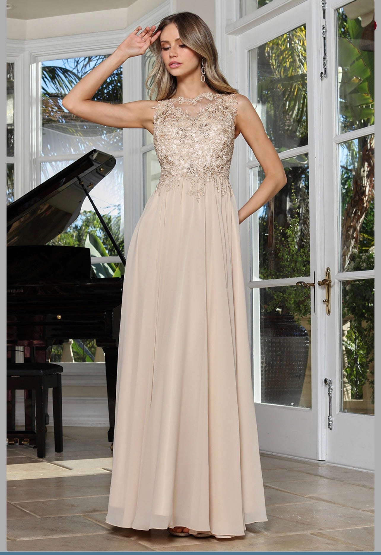 Beads Embellished Embroidered A-line Dress. 3344-03 by ADORA DESIGN
