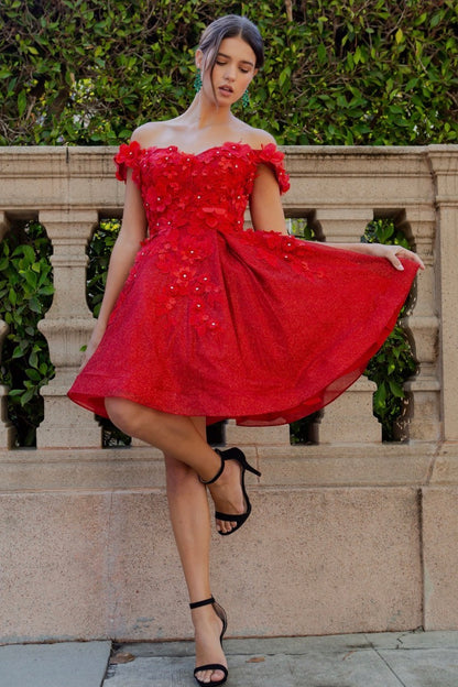 Beautiful 3D flower glitter off shoulder party dress. 5120J BY CINDERELLA COUTURE
