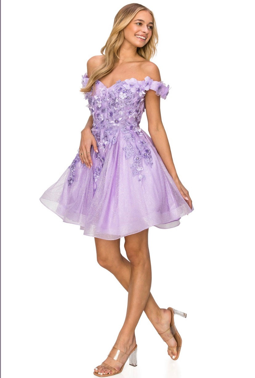 Beautiful 3D flower glitter off shoulder party dress. 5120J BY CINDERELLA COUTURE