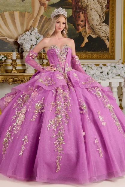 Detachable long off-the-shoulder sleeves provide versatile styling options. GL3647 by Elizabeth K