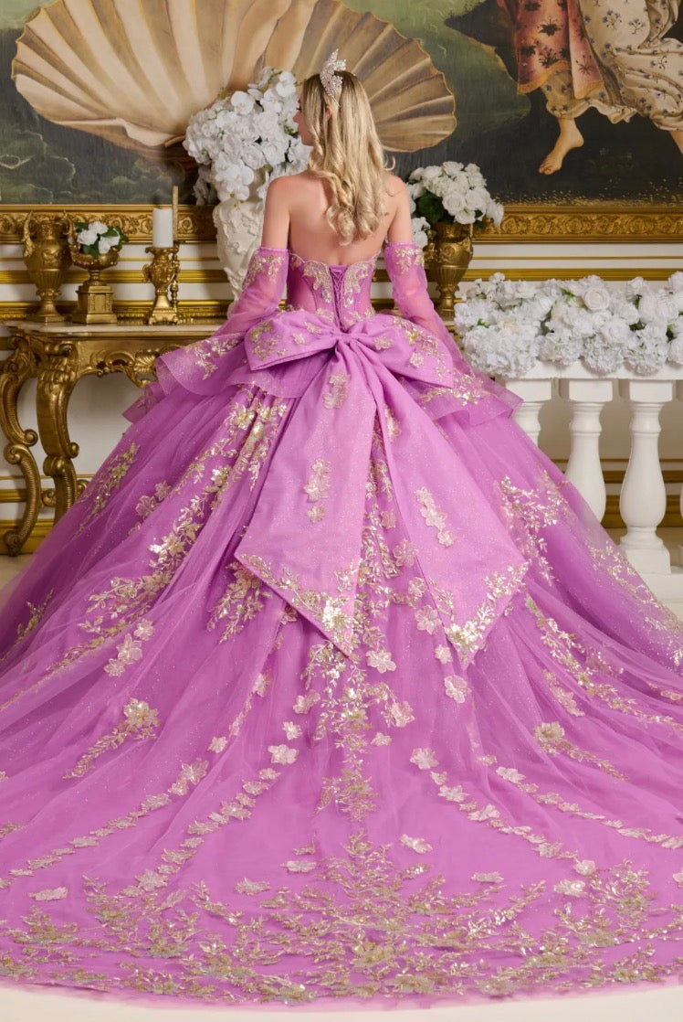 Detachable long off-the-shoulder sleeves provide versatile styling options. GL3647 by Elizabeth K