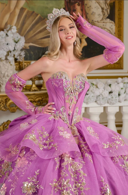 Detachable long off-the-shoulder sleeves provide versatile styling options. GL3647 by Elizabeth K