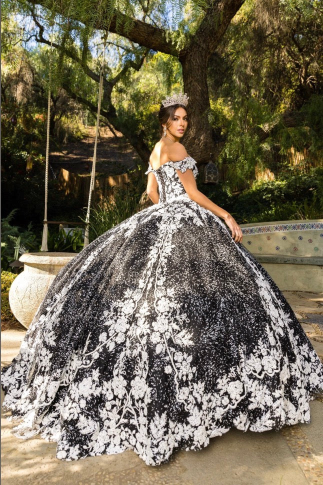 black and white 3D effect glitter tulle gown. 8070J by Cinderella Couture