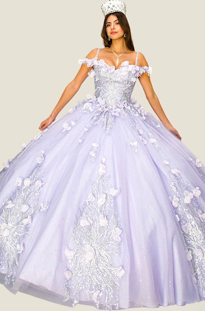Off shoulder silver embroidered stones gown dress. 8061J by Cinderella Couture