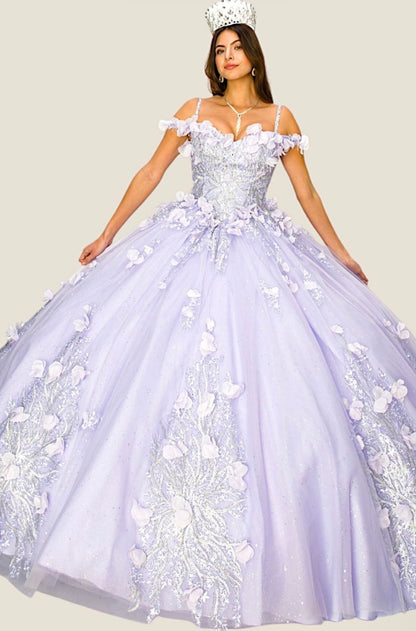 Off shoulder silver embroidered stones gown dress. 8061J by Cinderella Couture
