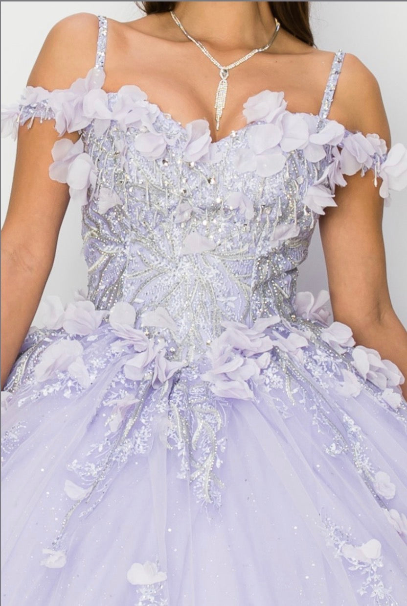 Off shoulder silver embroidered stones gown dress. 8061J by Cinderella Couture