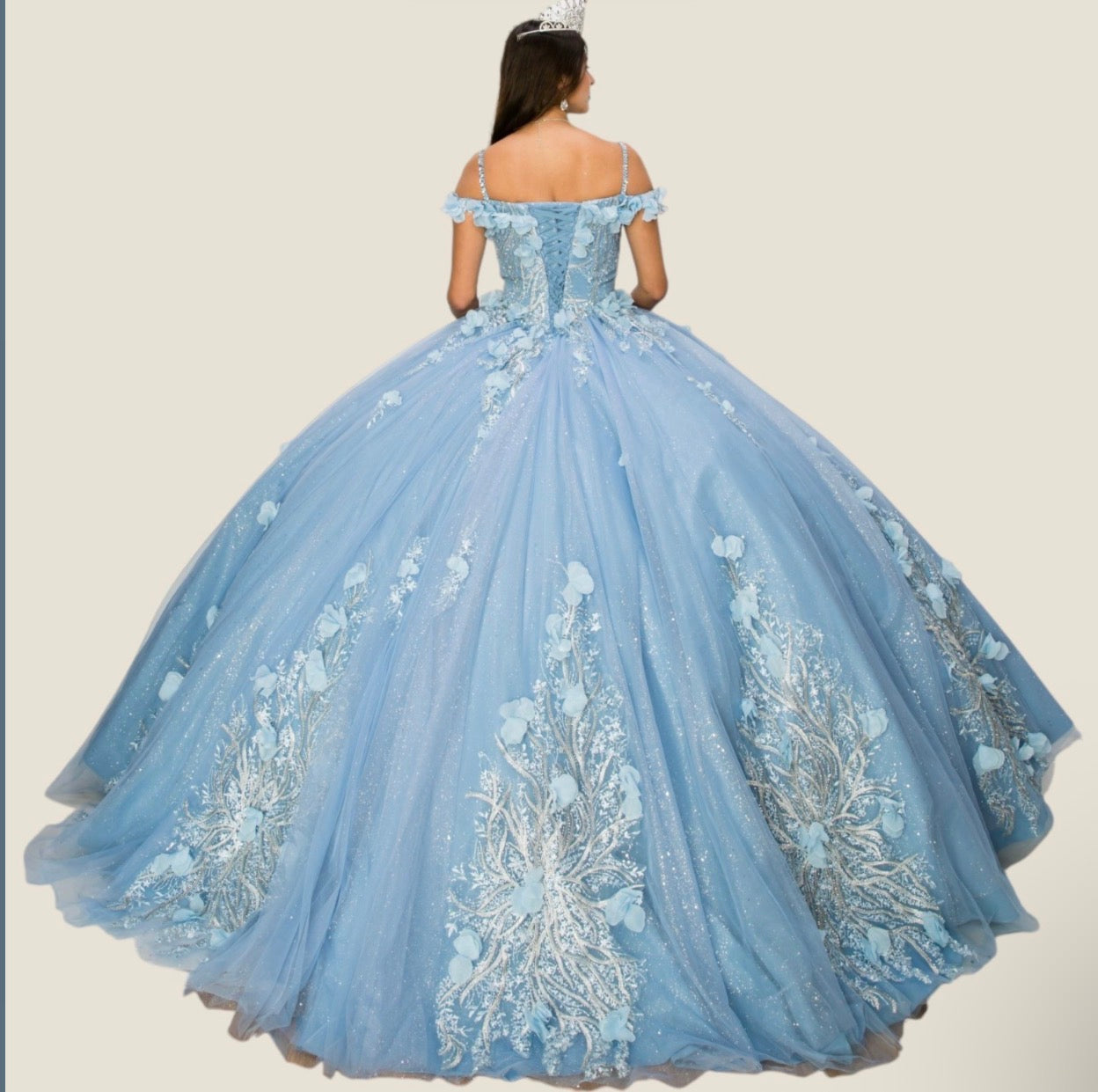 Off shoulder silver embroidered stones gown dress. 8061J by Cinderella Couture