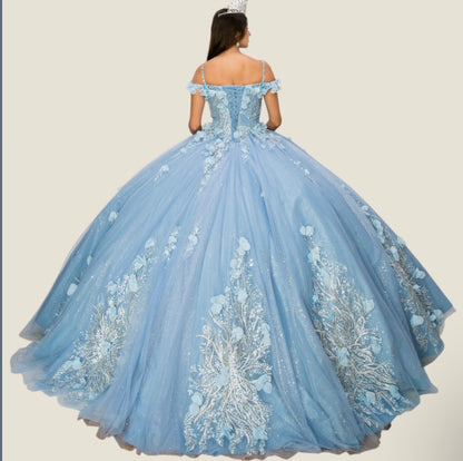 Off shoulder silver embroidered stones gown dress. 8061J by Cinderella Couture