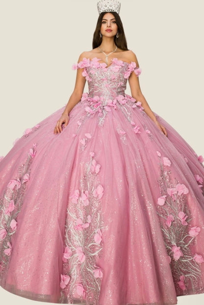 Off shoulder silver embroidered stones gown dress. 8061J by Cinderella Couture