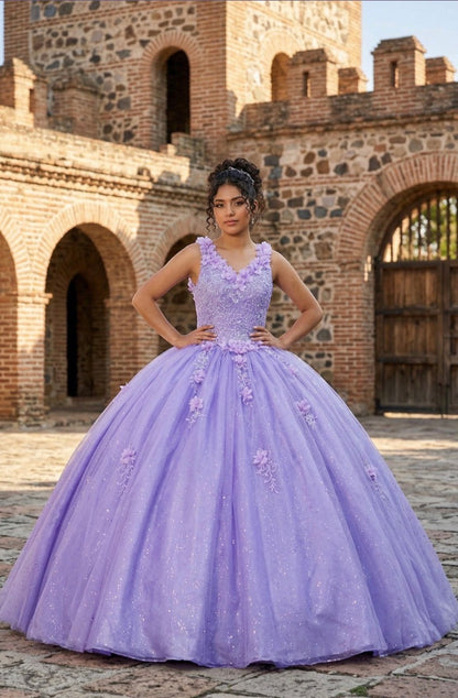 Elegant V-neckline 3D floral applique. 8025J by Cinderella Couture