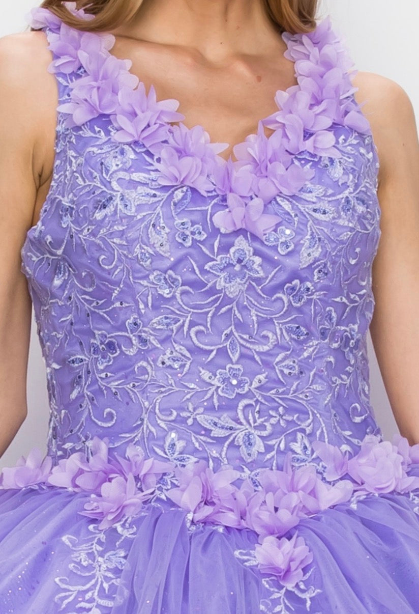 Elegant V-neckline 3D floral applique. 8025J by Cinderella Couture
