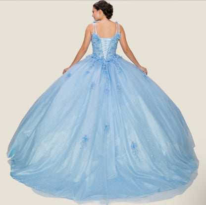 Elegant V-neckline 3D floral applique. 8025J by Cinderella Couture