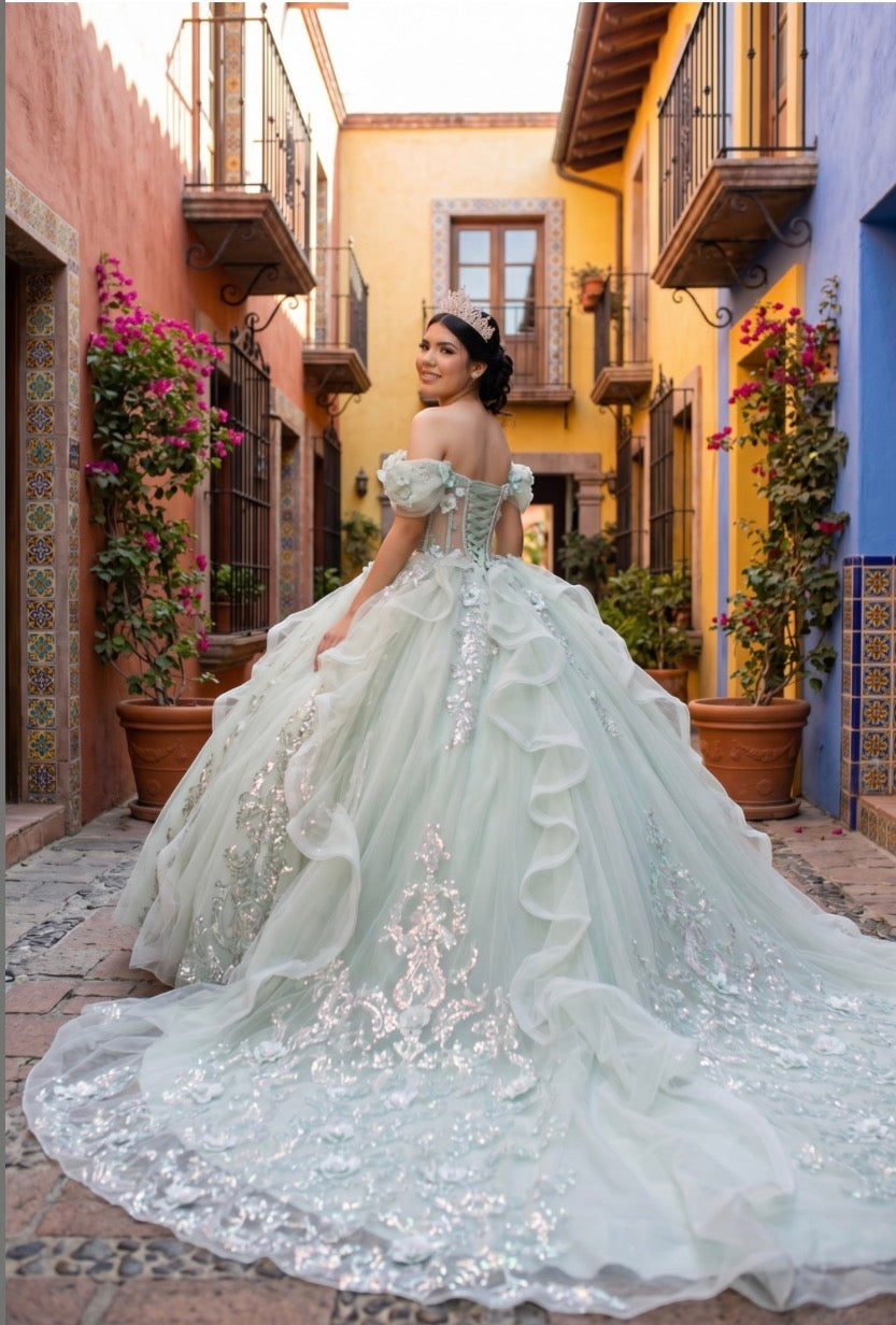 Super Long Off Shoulder Quince. 8330J by Cinderella Couture