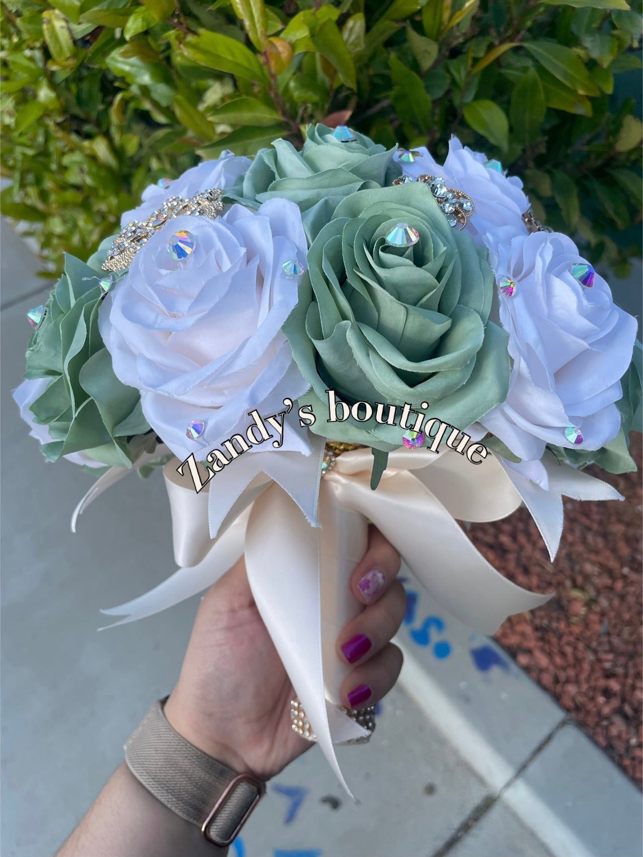 Sage and Cream with Gold Charro Brooches Bouquet. SCRRO016 by MARINA'S CRAFT.
