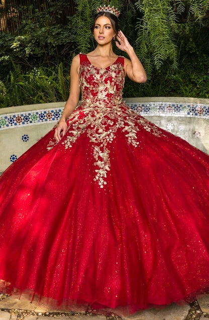 Metallic embroidered 3D butterflies on glitter tulle gown. 8046J BY Cinderella Couture