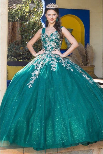 Metallic embroidered 3D butterflies on glitter tulle gown. 8046J BY Cinderella Couture