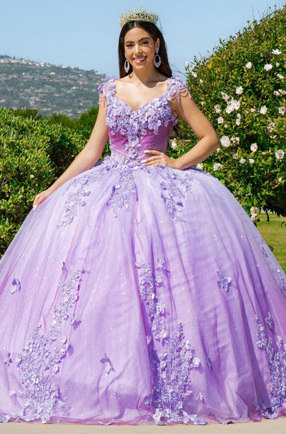 Ombre multiple layers tulle skirt with lace appliques, lace-up back and sweep train. 8088J by Cinderella Couture