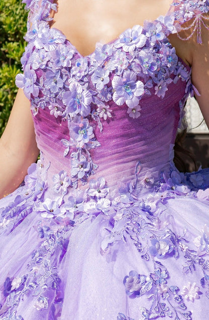 Ombre multiple layers tulle skirt with lace appliques, lace-up back and sweep train. 8088J by Cinderella Couture