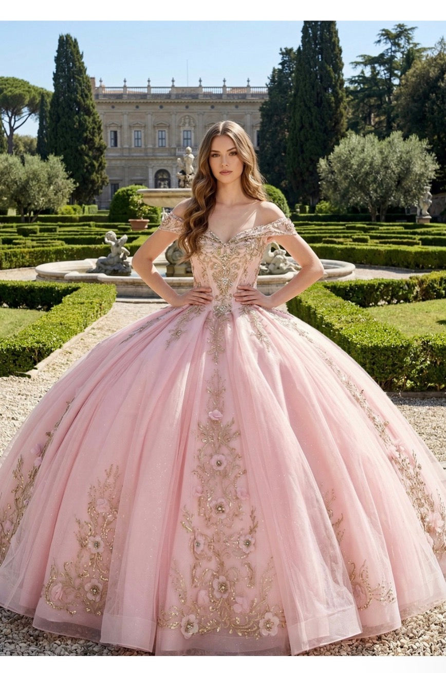 Gem Stone, Embroidered Dazzling Quinceanera Ball Gown. PQ1068 by Bella Couture