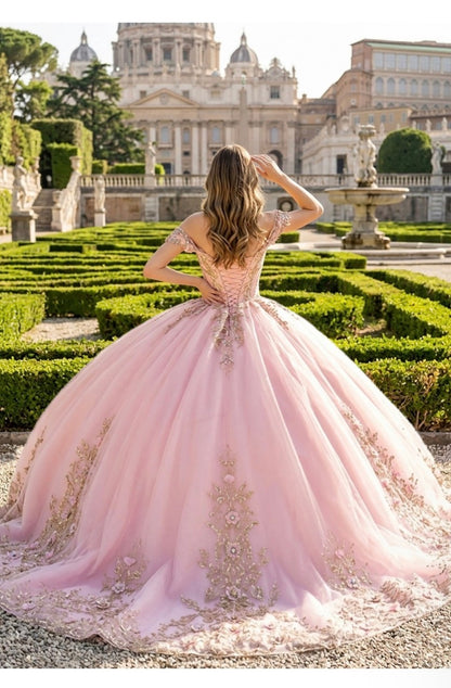 Gem Stone, Embroidered Dazzling Quinceanera Ball Gown. PQ1068 by Bella Couture