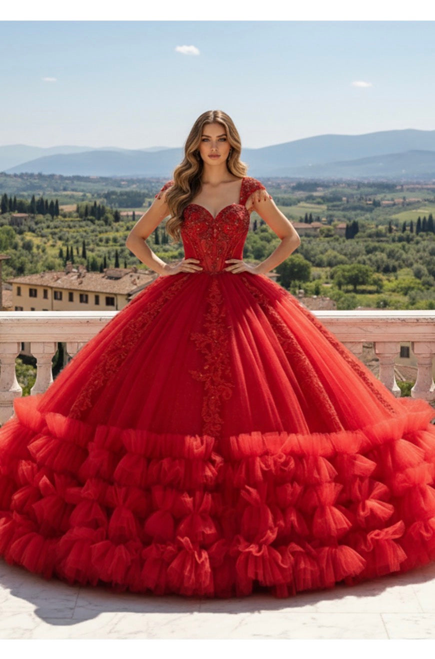 Ruffled hem quince dress. PQ1107 BY BELLA COUTURE
