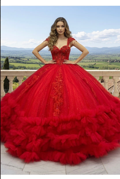 Ruffled hem quince dress. PQ1107 BY BELLA COUTURE