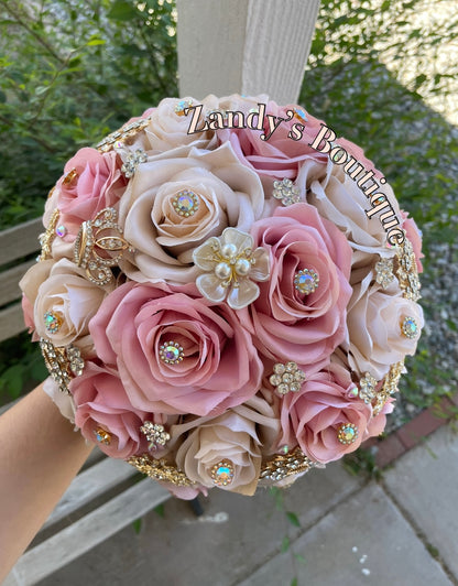 Champagne with Blush and Gold Brooches. CHBL041 by MARINA’S CRAFT. PREORDER AVAILABLE!