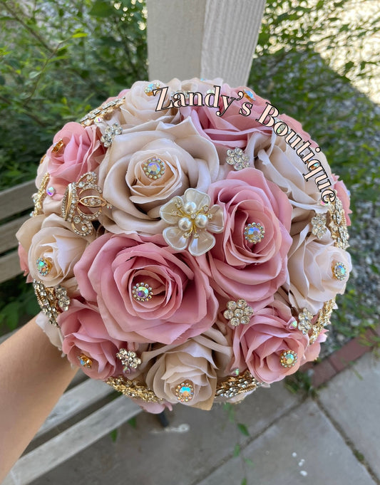 Champagne with Blush and Gold Brooches. CHBL041 by MARINA’S CRAFT. PREORDER AVAILABLE!