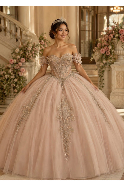 Champagne Rose Quince Dress. PQ1115 BY BELLA COUTURE