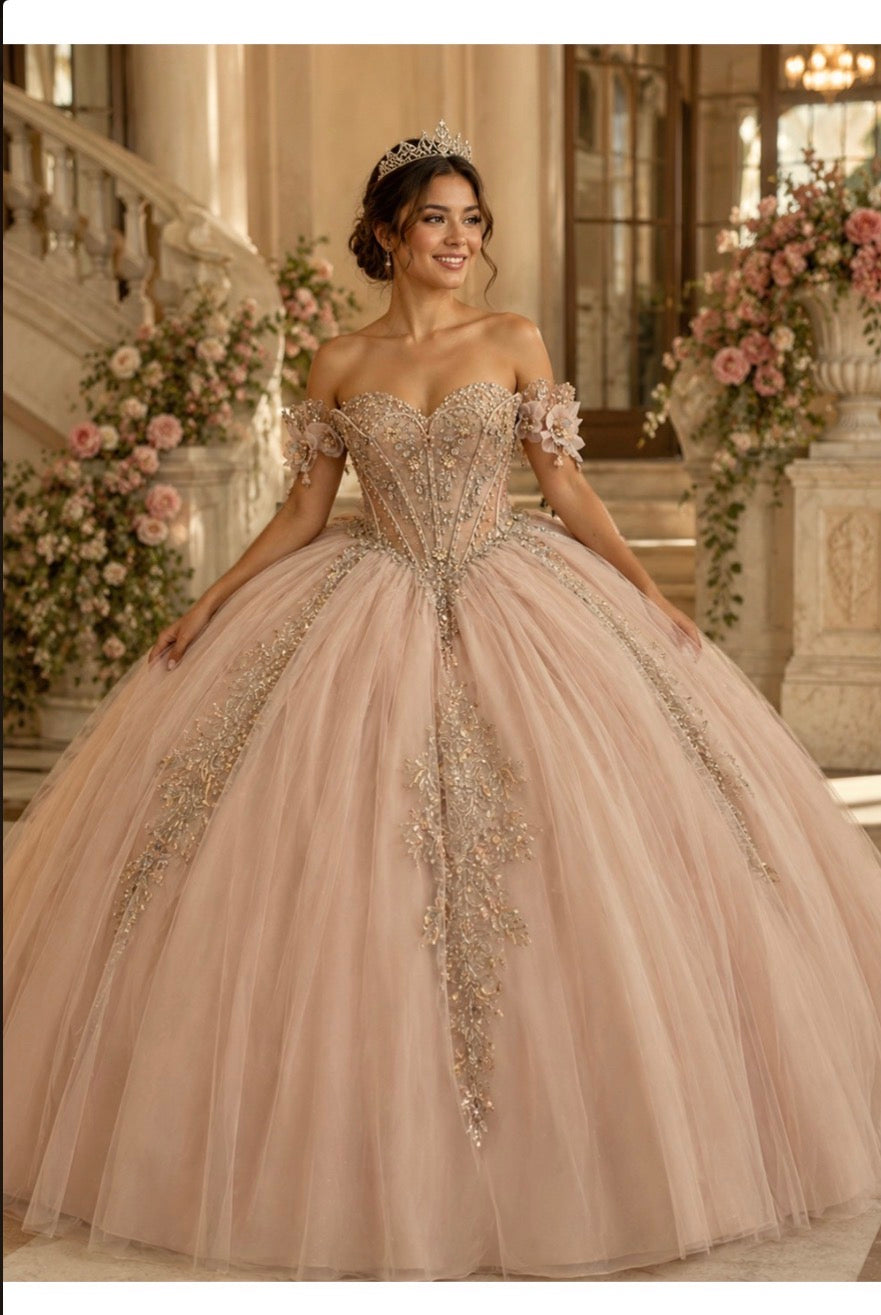 Champagne Rose Quince Dress. PQ1115 BY BELLA COUTURE