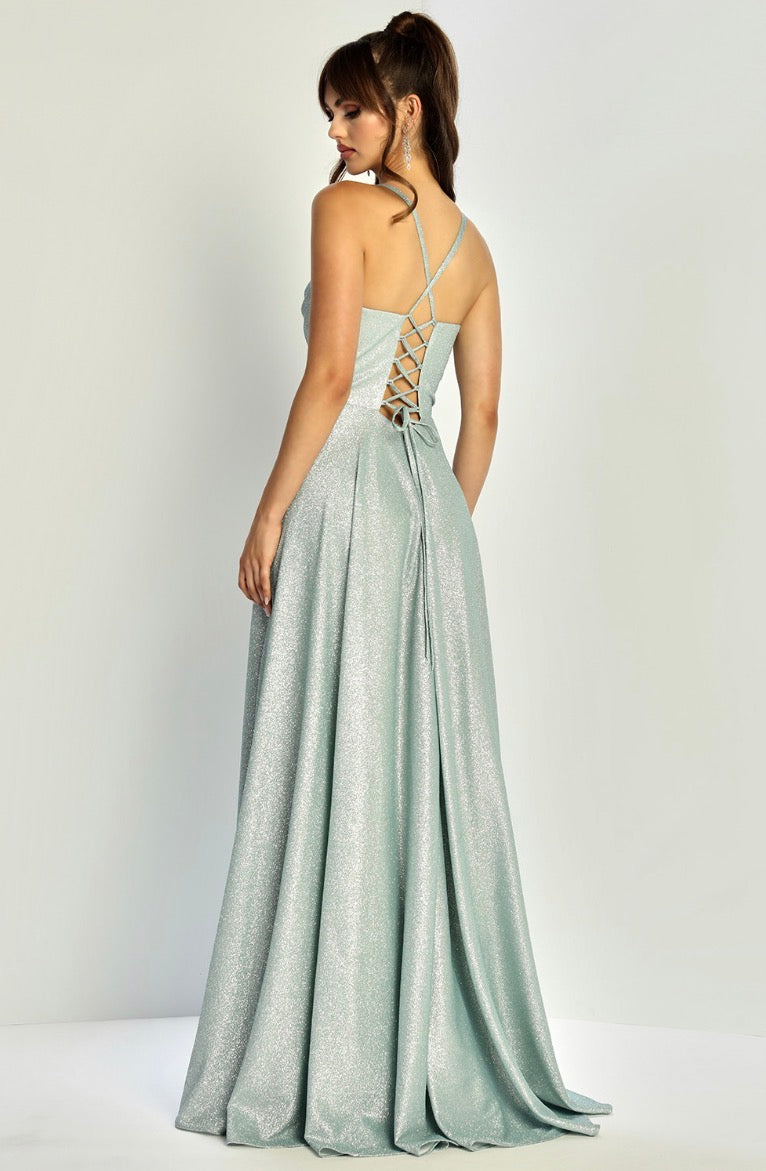 Sparkly dress with open corset at back. elegant touch of pocket in the skirt. 3324 by ADORA DESIGN
