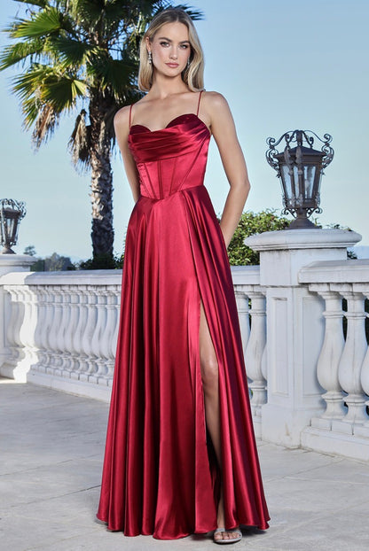 Satin dress with open corset at back. elegant touch of pocket in the skirt. 3368 by ADORA DESIGN