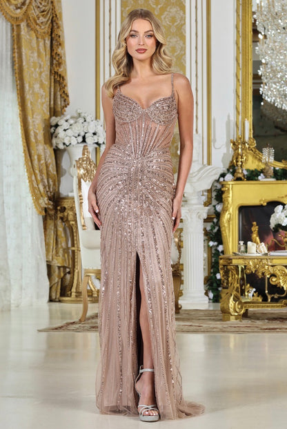 Decorated with jewel trim, this fitted dress. 3310 BY ADORA DESIGN