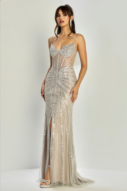 Decorated with jewel trim, this fitted dress. 3310 BY ADORA DESIGN