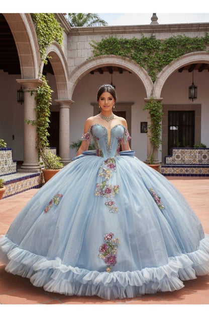 Beautiful Flower Adorn Dress with Ruffle at Hem and Matching Bow. Pq1095 by BELLA COUTURE