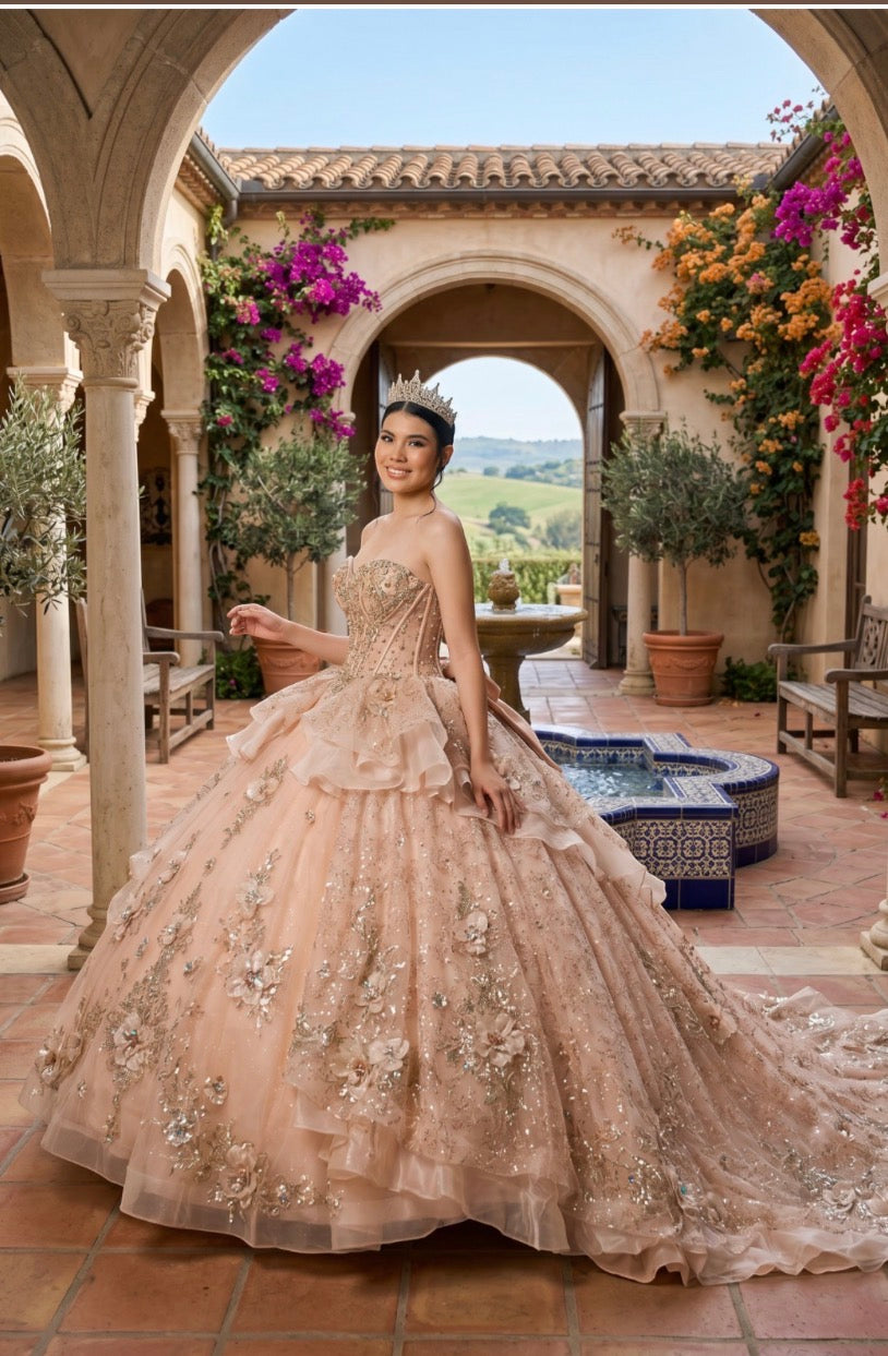 This breathtaking Quinceanera gown is designed to make a grand entrance. 8590JQ BY CIDERELLA COUTURE