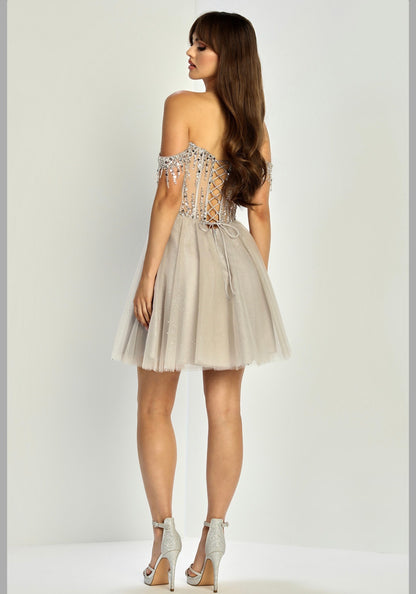 See-through corset, off the shoulderstrap dress. 1069 BY ADORA DESIGN