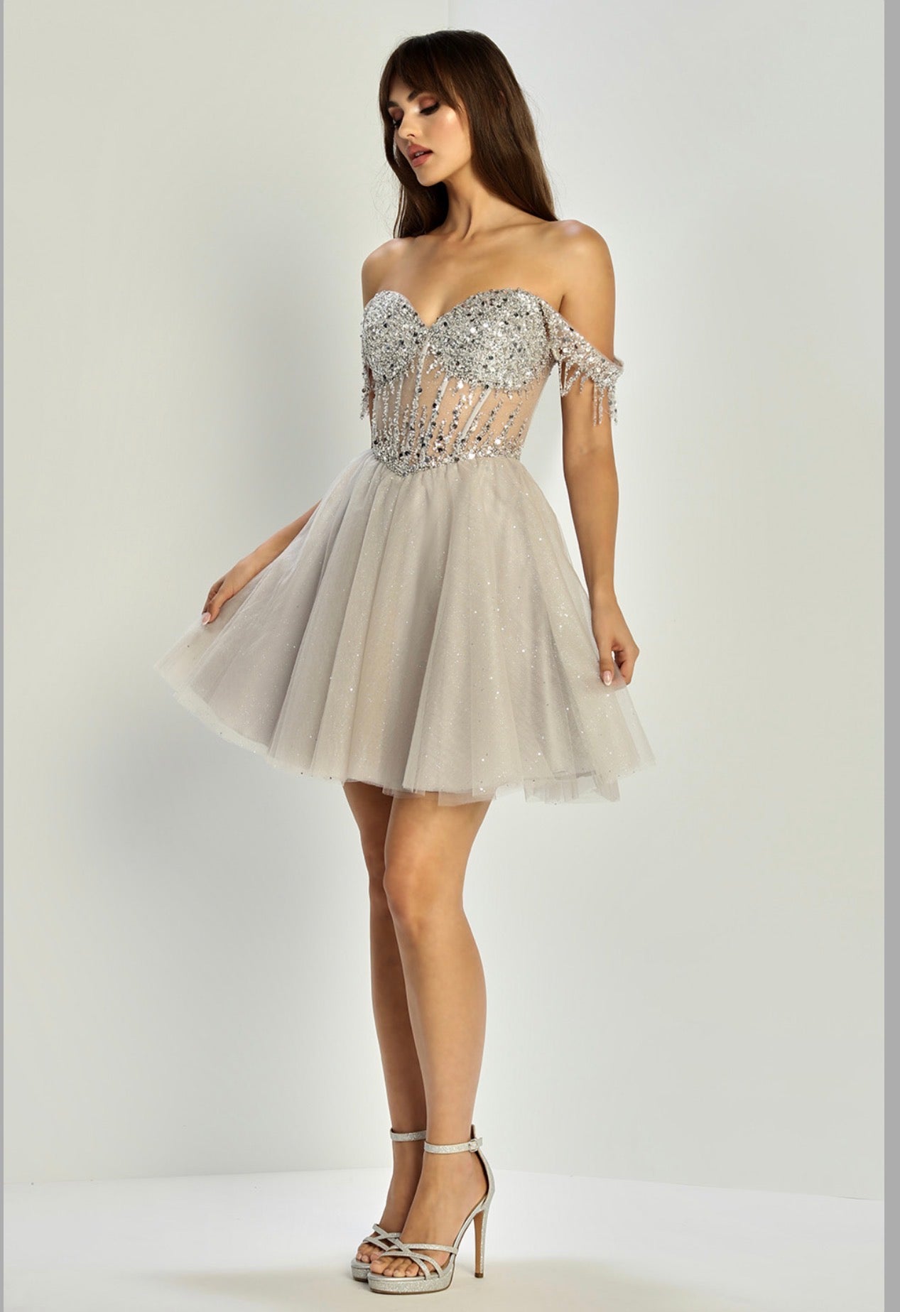 See-through corset, off the shoulderstrap dress. 1069 BY ADORA DESIGN