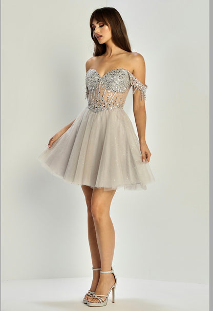 See-through corset, off the shoulderstrap dress. 1069 BY ADORA DESIGN