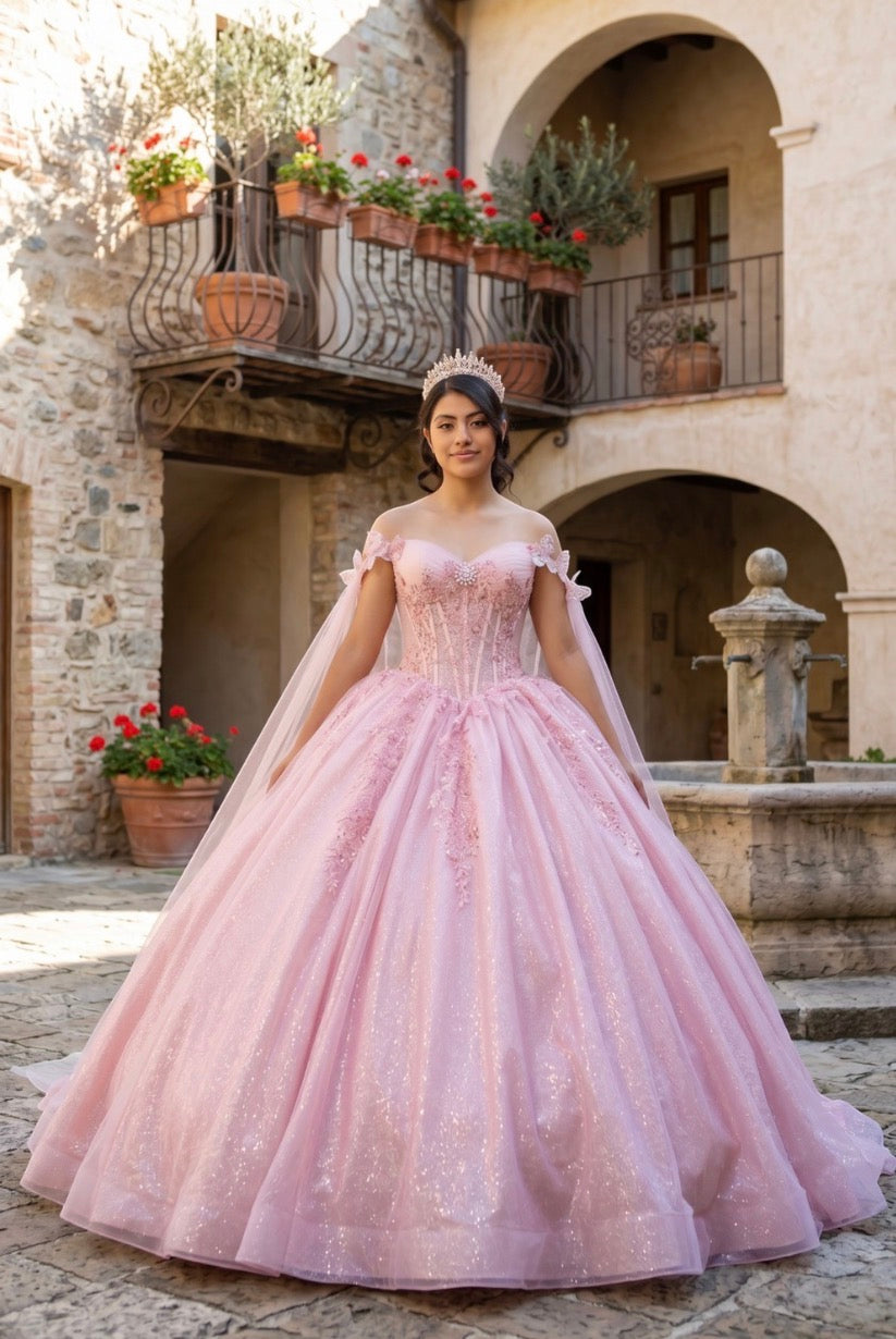 Corset Broach Off Shoulder Cape Quince. 8270J by Cinderella Couture.