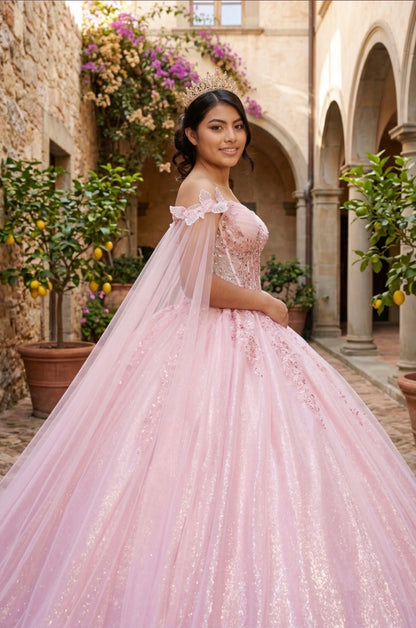 Corset Broach Off Shoulder Cape Quince. 8270J by Cinderella Couture.