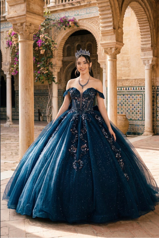 Embrace your fairytale moment in this breathtaking off-the-shoulder ball gown. 8440JQ BY CINDERELLA COUTURE