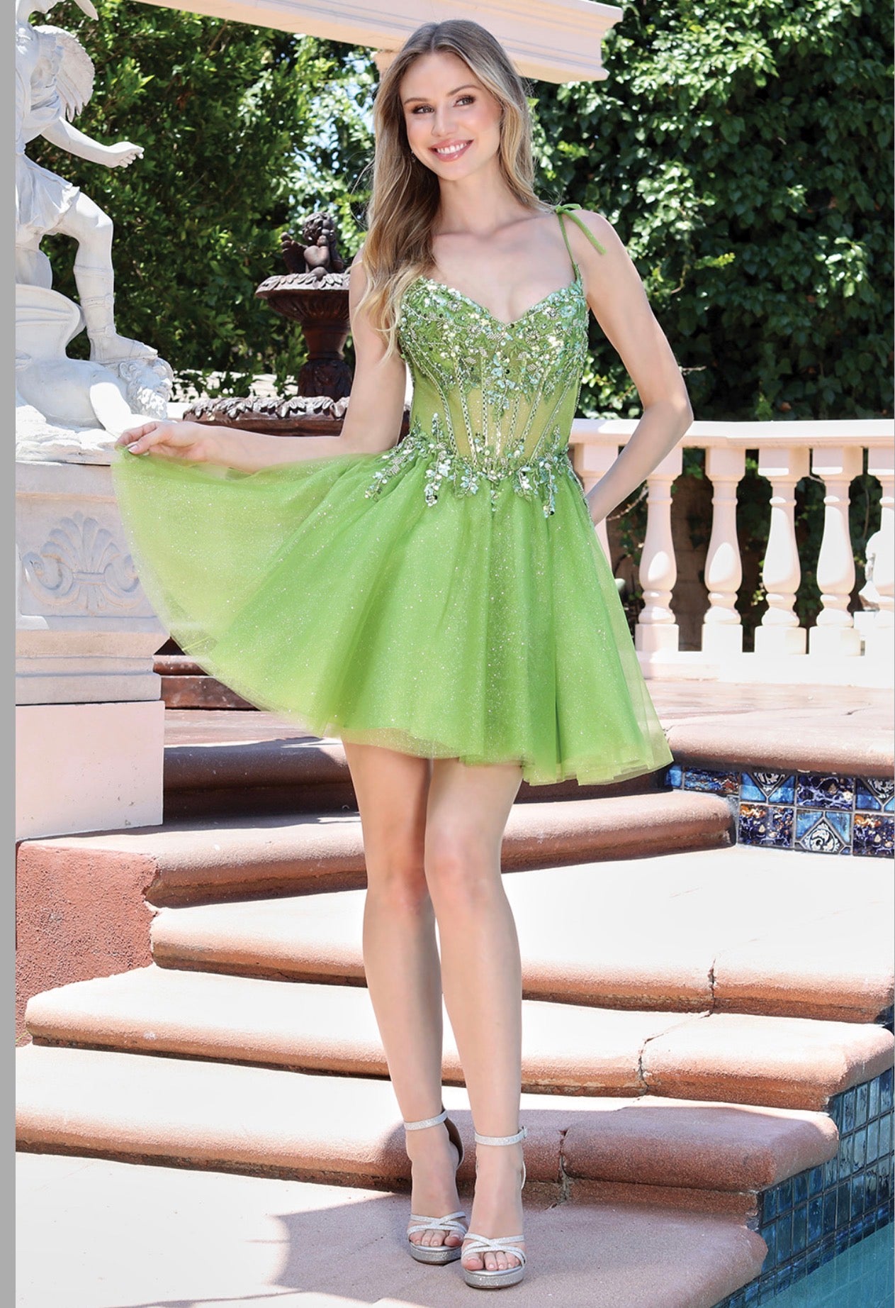 Beaded Embellishments, A-Line Short Dress . 1072 by ADORA DESIGN