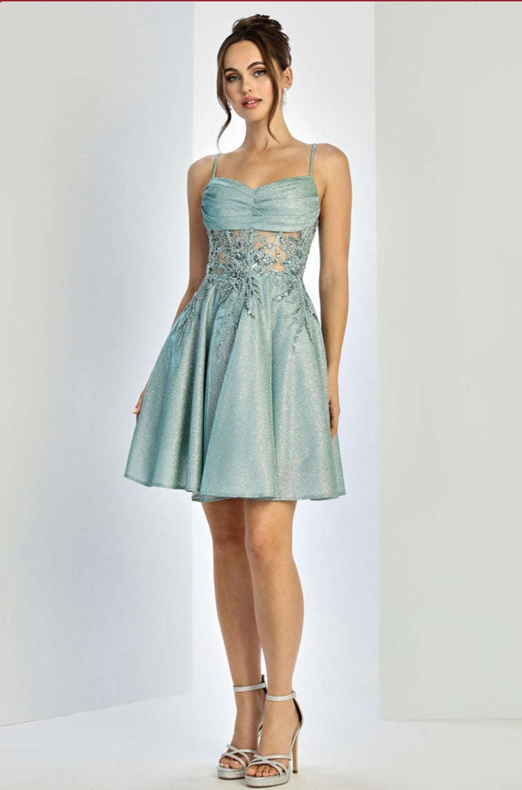 Sheer Bodice Glitter Print Embellished Spaghetti Strap. 1058 BY ADORA DESIGN