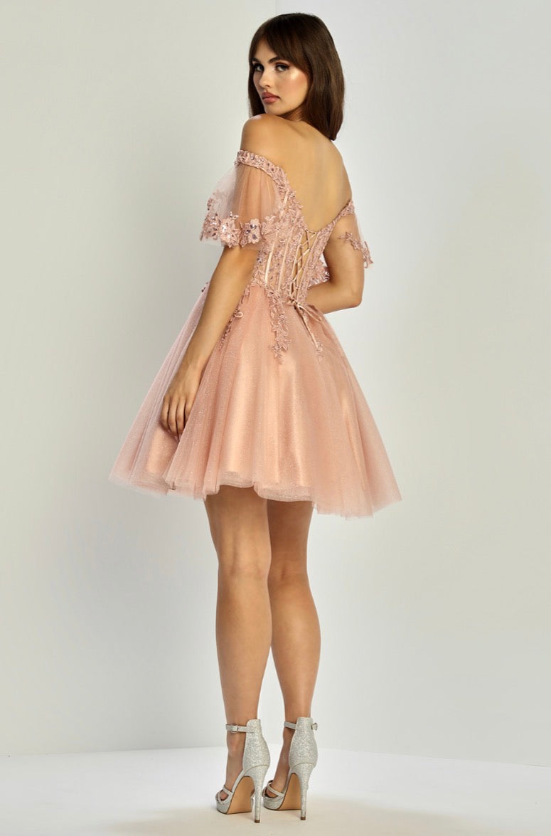 See-through corset, off the shoulderstrap dress. 1078 BY ADORA DESIGN