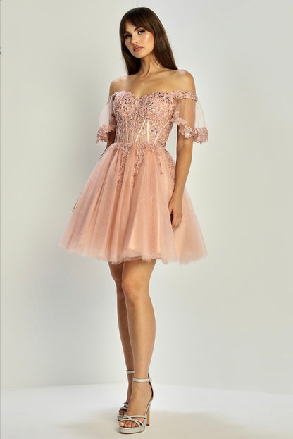 See-through corset, off the shoulderstrap dress. 1078 BY ADORA DESIGN